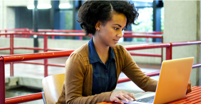 student woman working international students