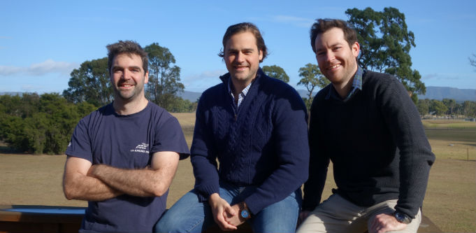 AgriWebb co-founders Kevin Baum (left), Justin Webb (centre) and John Fargher. Source: Supplied.