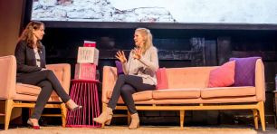 Timelio co-founder Charlotte Petris (right) in conversation with LaunchVic chief Kate Cornick at Yeah Nah 2018. Source: Supplied.