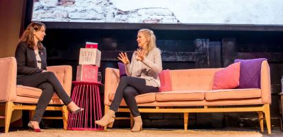 Timelio co-founder Charlotte Petris (right) in conversation with LaunchVic chief Kate Cornick at Yeah Nah 2018. Source: Supplied.