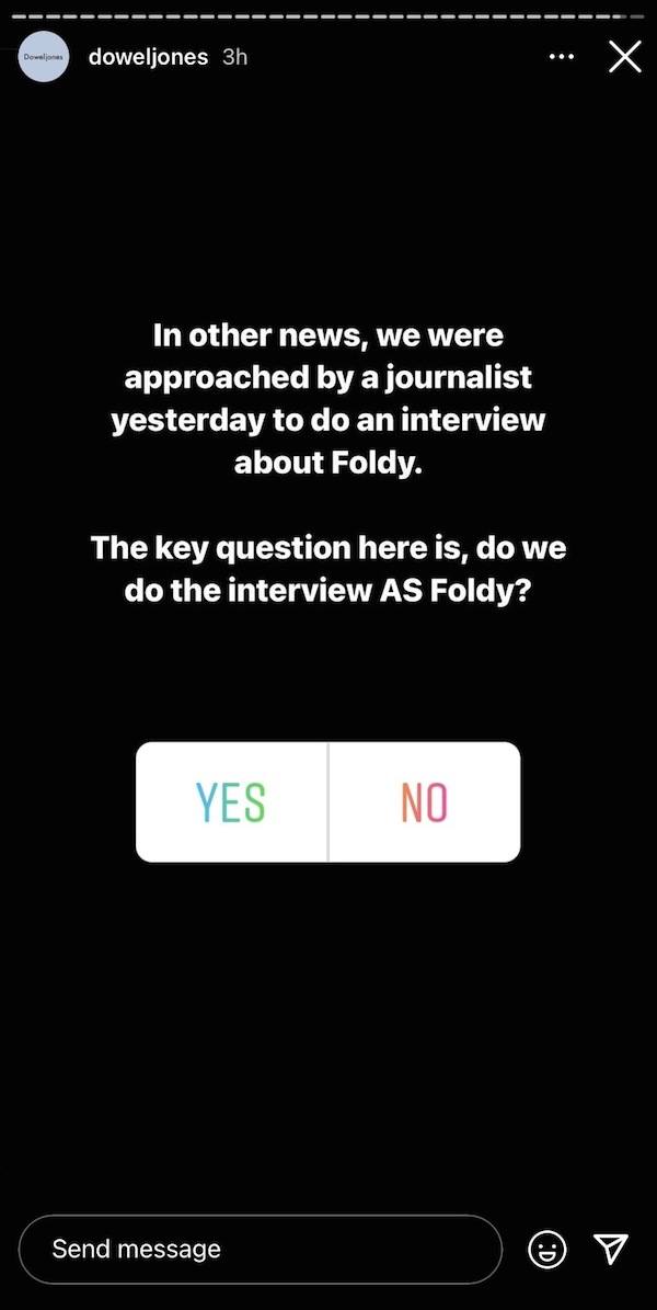Dowel Jones Foldy Instagram story