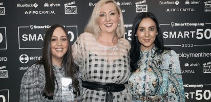 Marianne Passafaro and Jodette Cleary, hipages, with Adriarna Nunn, Cobild, at the Smart50 Awards