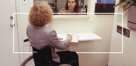 Woman in wheelchair at work; diversity