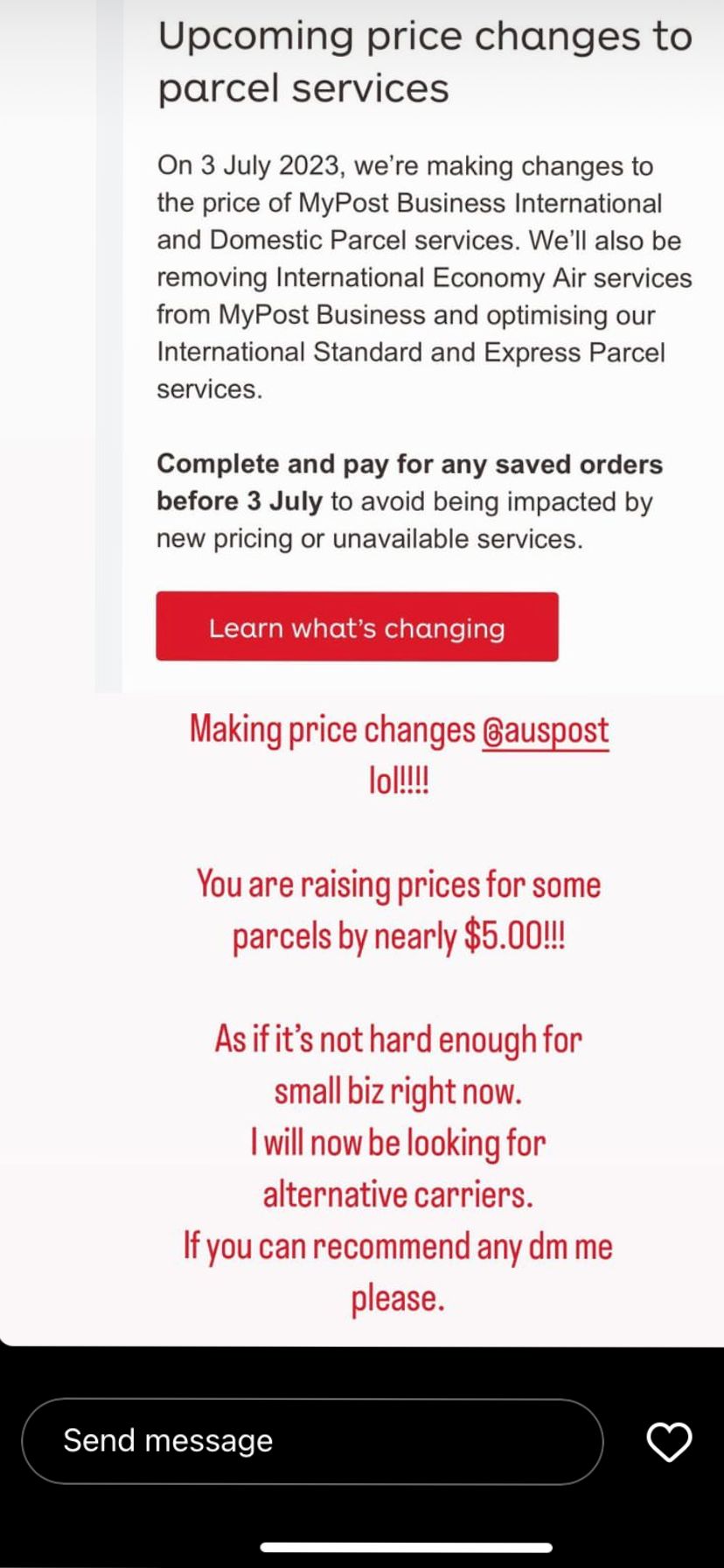 australia post price increase instagram story